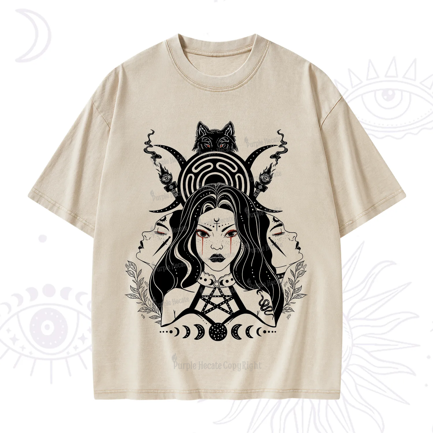 Purplehecate The Triple Moon Goddess Hecate Washed T-Shirt