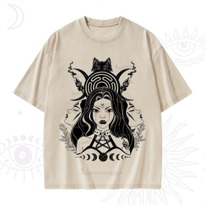 Purplehecate The Triple Moon Goddess Hecate Washed T-Shirt