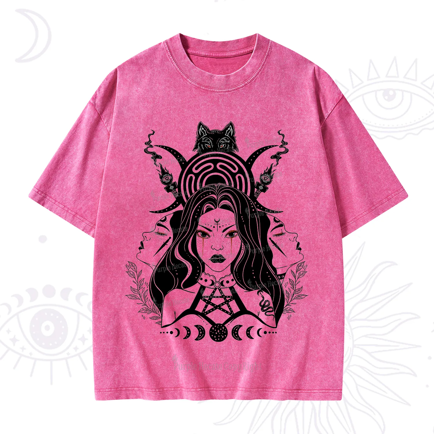 Purplehecate The Triple Moon Goddess Hecate Washed T-Shirt