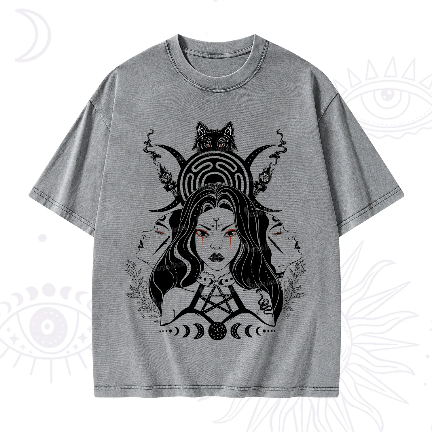 Purplehecate The Triple Moon Goddess Hecate Washed T-Shirt