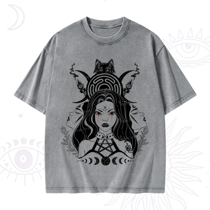 Purplehecate The Triple Moon Goddess Hecate Washed T-Shirt