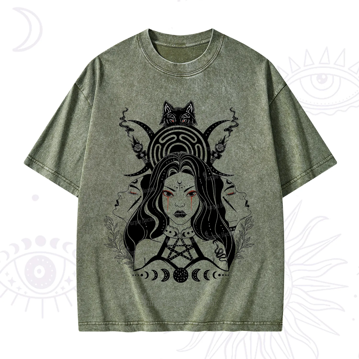 Purplehecate The Triple Moon Goddess Hecate Washed T-Shirt