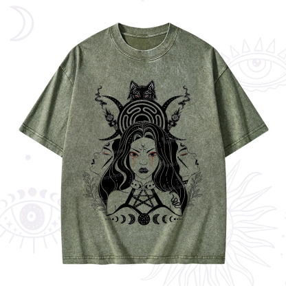 Purplehecate The Triple Moon Goddess Hecate Washed T-Shirt