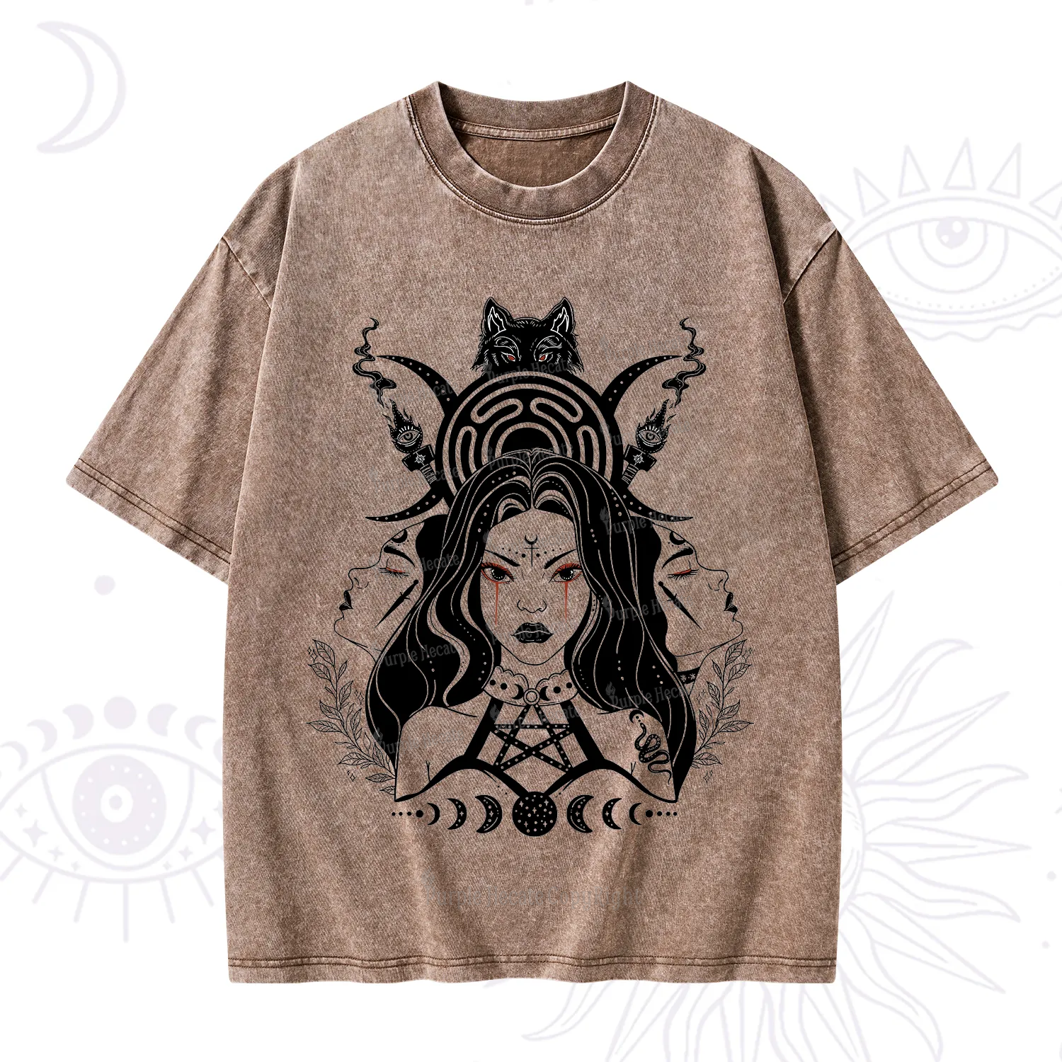 Purplehecate The Triple Moon Goddess Hecate Washed T-Shirt