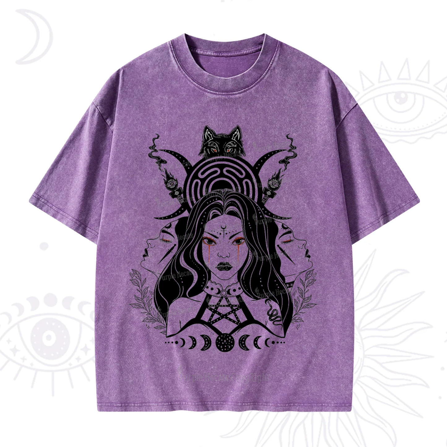 Purplehecate The Triple Moon Goddess Hecate Washed T-Shirt
