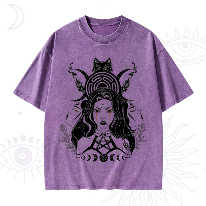 Purplehecate The Triple Moon Goddess Hecate Washed T-Shirt