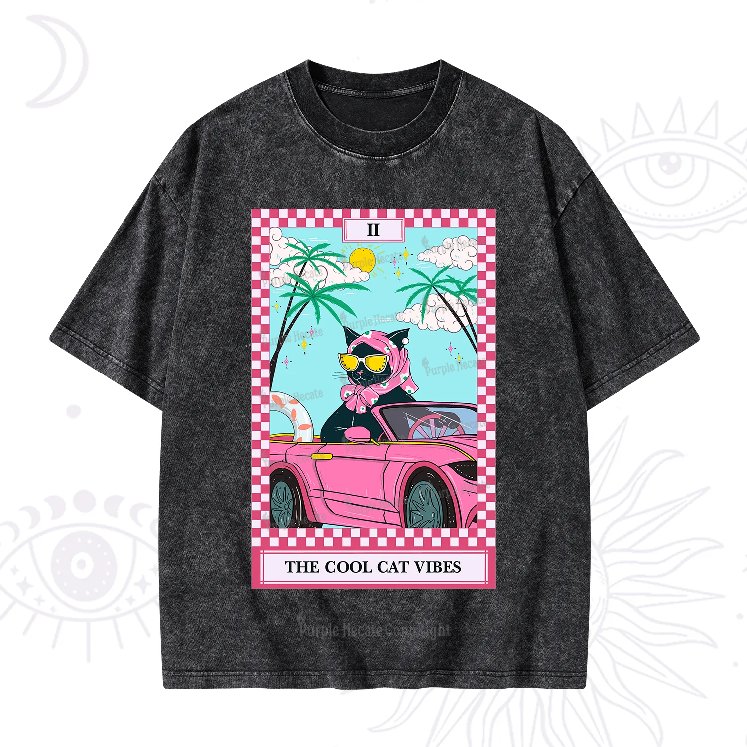 Purplehecate The Cool Cat Vibes Tarot Washed T-Shirt