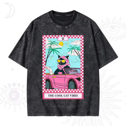 Purplehecate The Cool Cat Vibes Tarot Washed T-Shirt