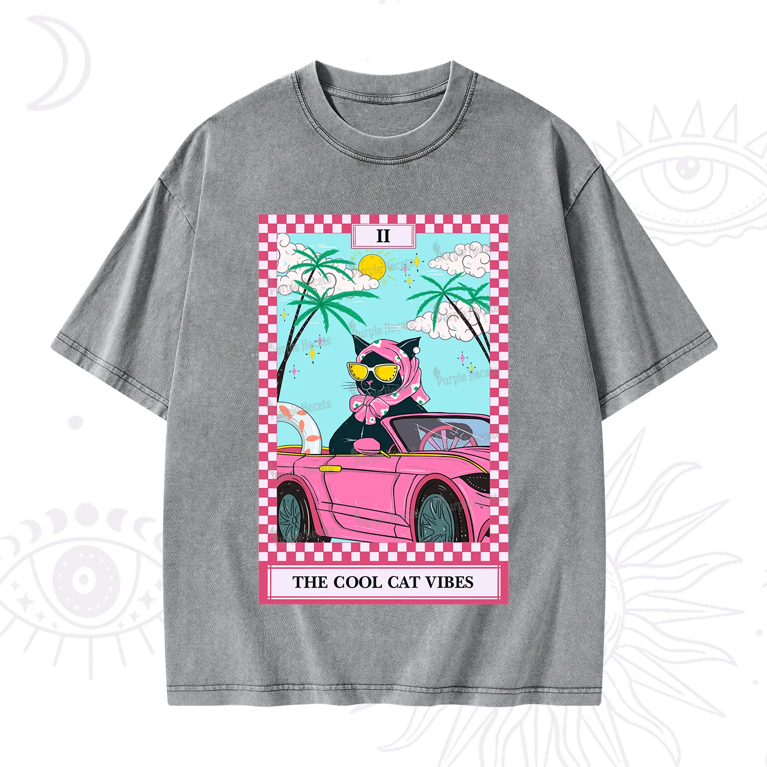 Purplehecate The Cool Cat Vibes Tarot Washed T-Shirt