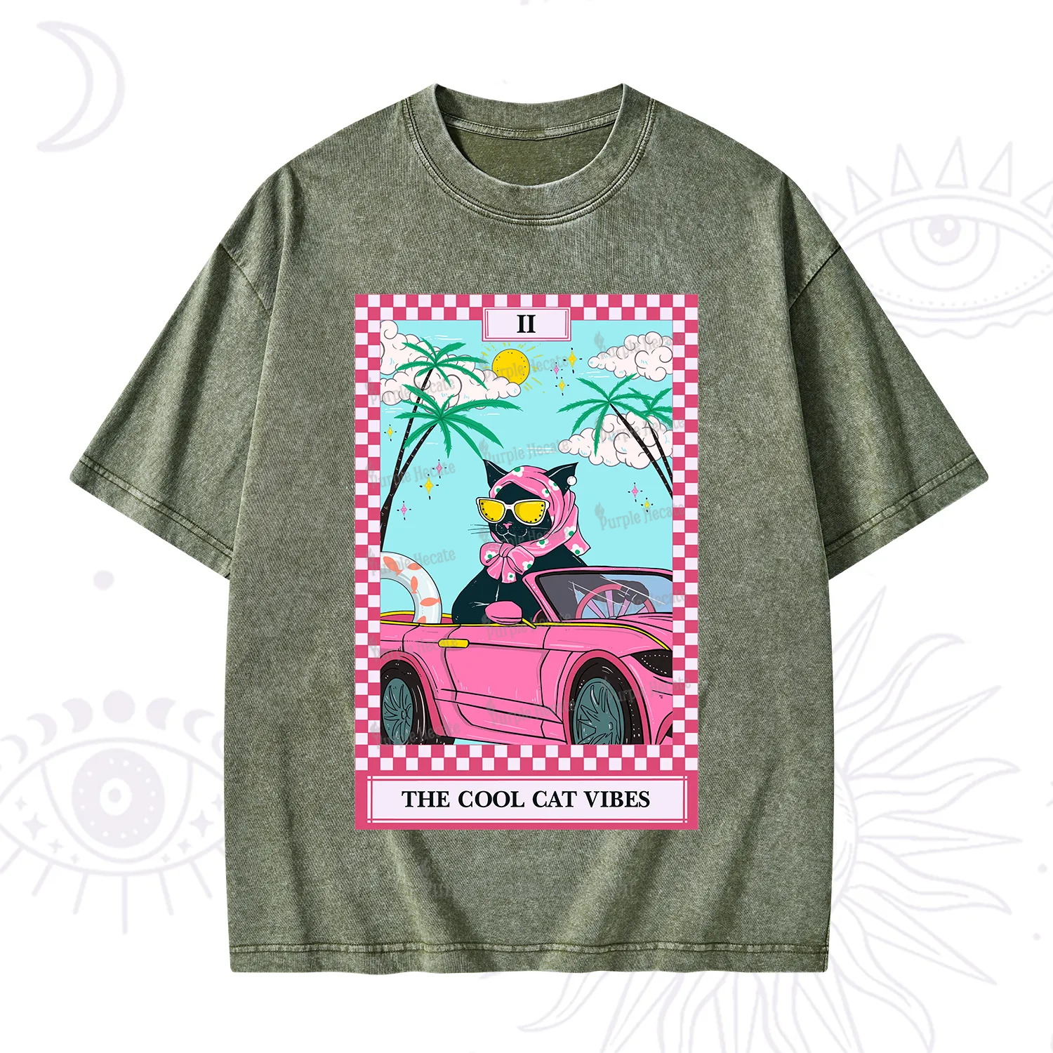 Purplehecate The Cool Cat Vibes Tarot Washed T-Shirt
