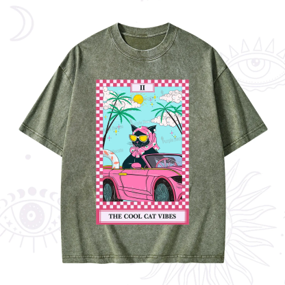 Purplehecate The Cool Cat Vibes Tarot Washed T-Shirt