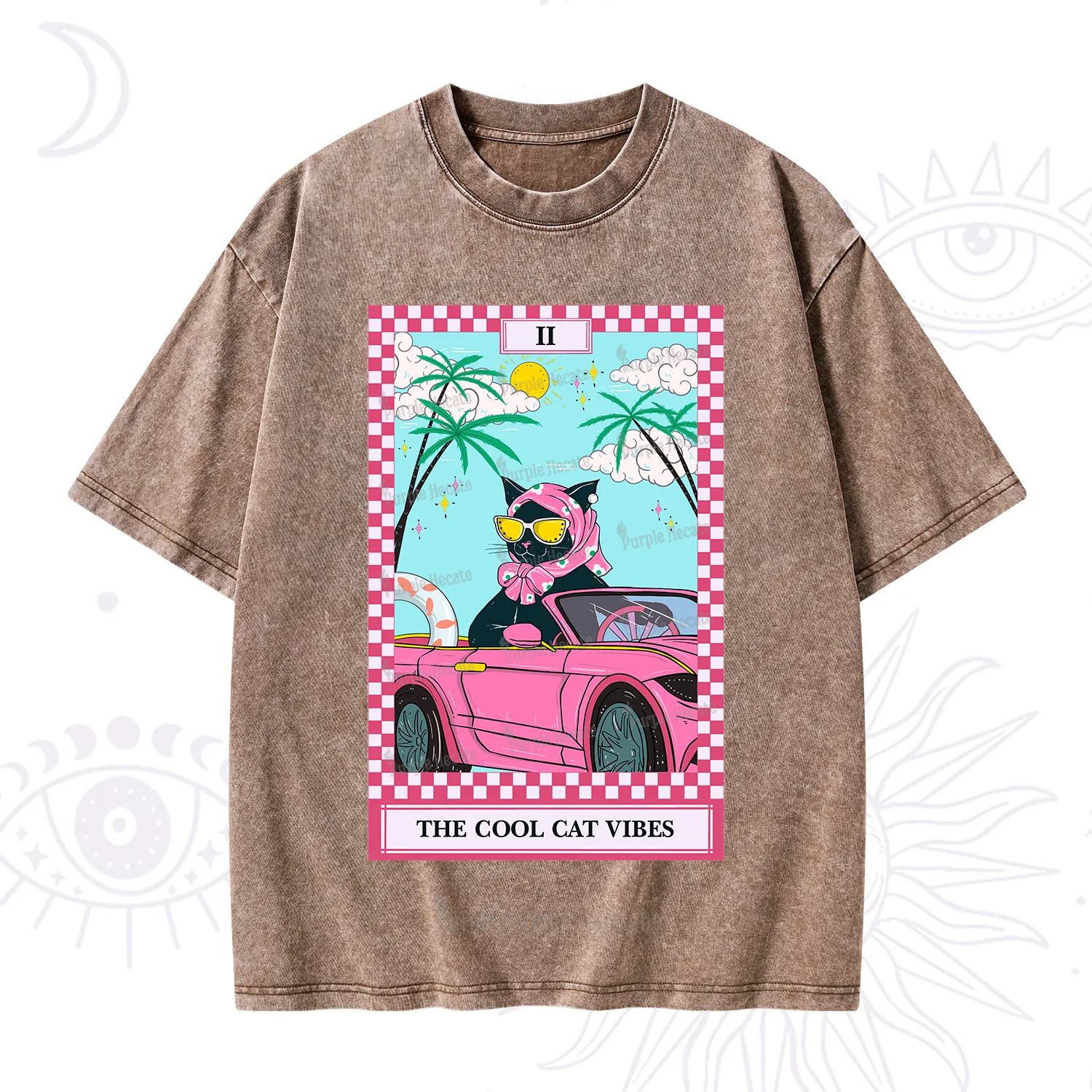 Purplehecate The Cool Cat Vibes Tarot Washed T-Shirt