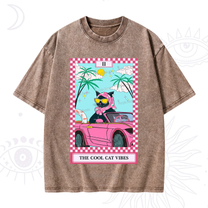 Purplehecate The Cool Cat Vibes Tarot Washed T-Shirt
