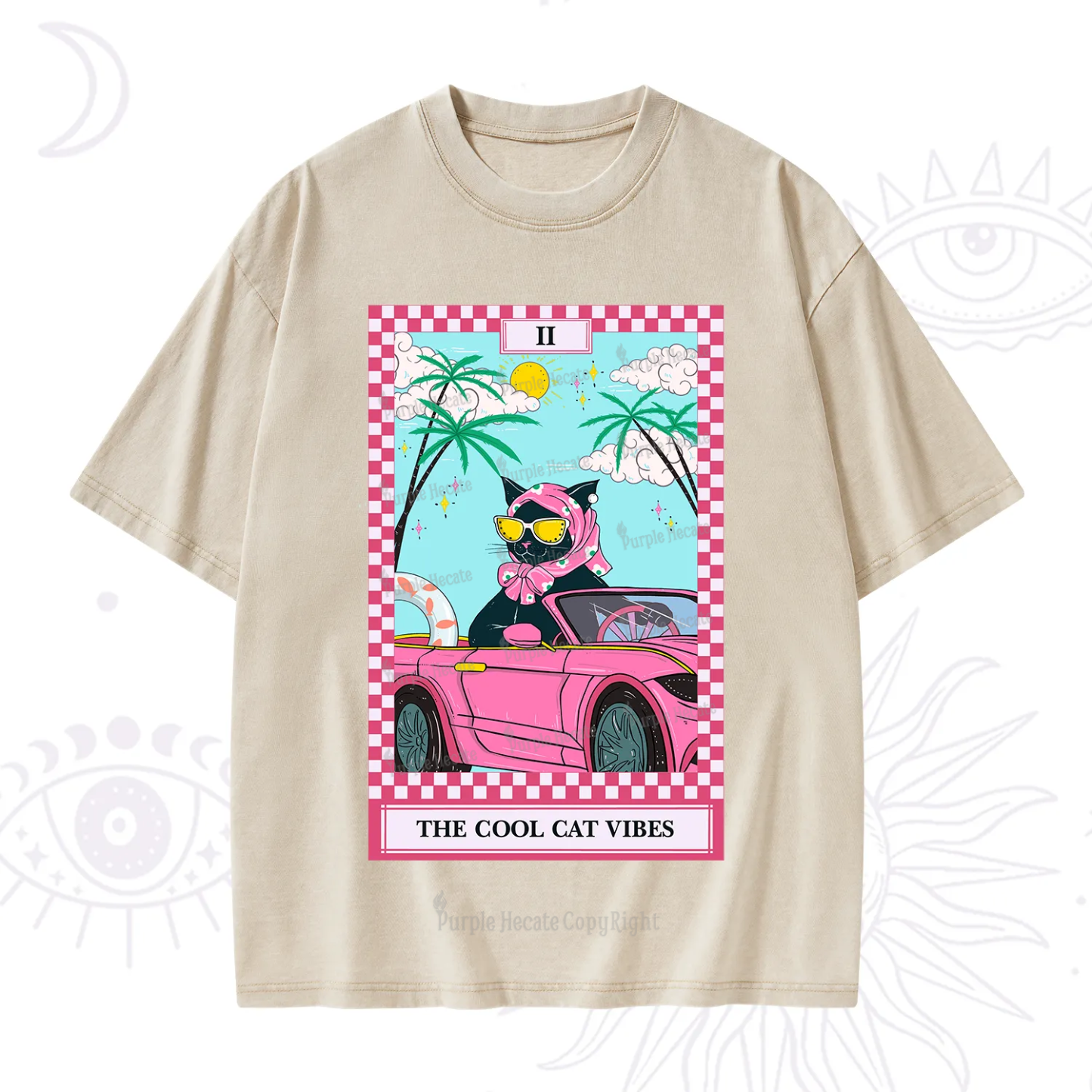Purplehecate The Cool Cat Vibes Tarot Washed T-Shirt