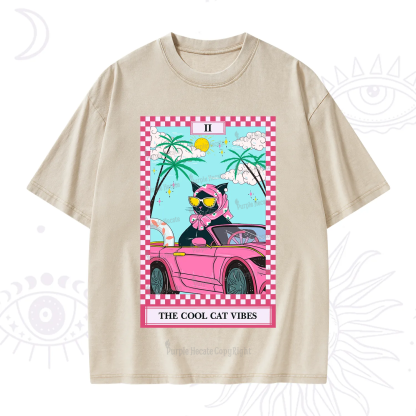 Purplehecate The Cool Cat Vibes Tarot Washed T-Shirt