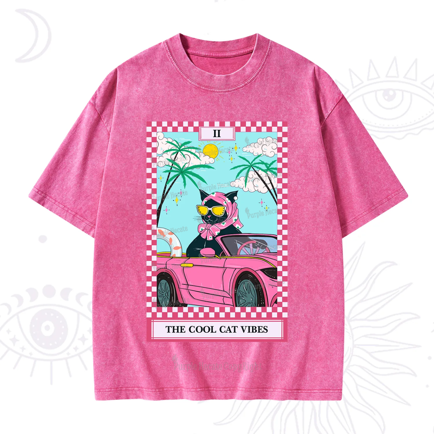 Purplehecate The Cool Cat Vibes Tarot Washed T-Shirt