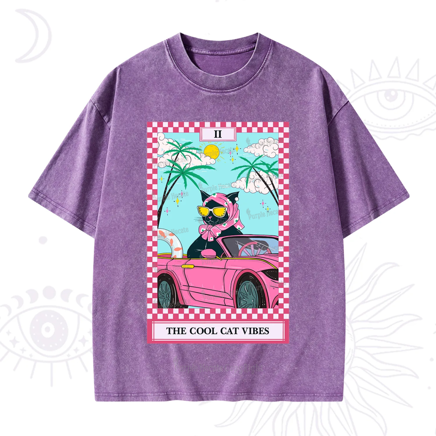 Purplehecate The Cool Cat Vibes Tarot Washed T-Shirt