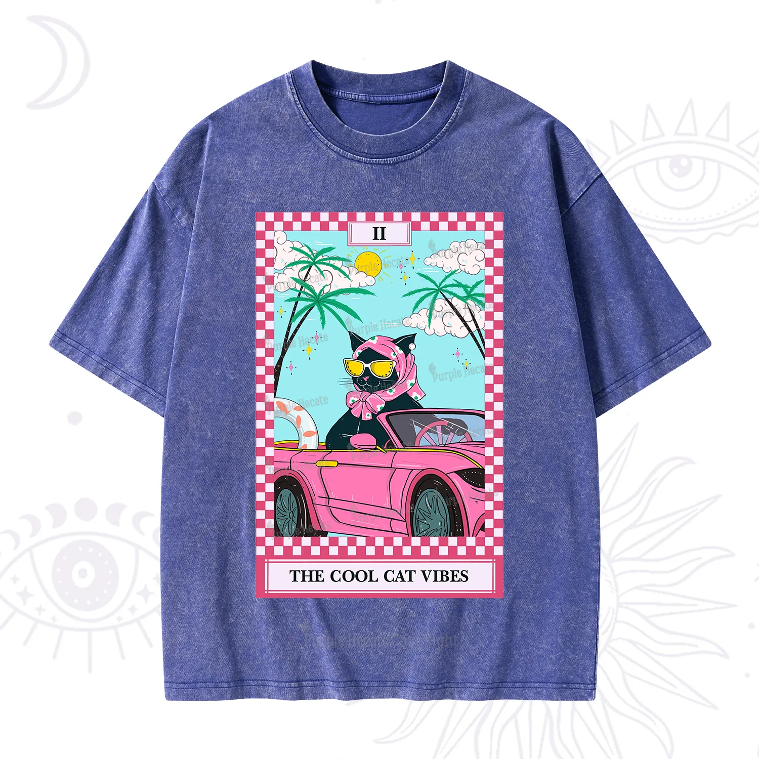 Purplehecate The Cool Cat Vibes Tarot Washed T-Shirt