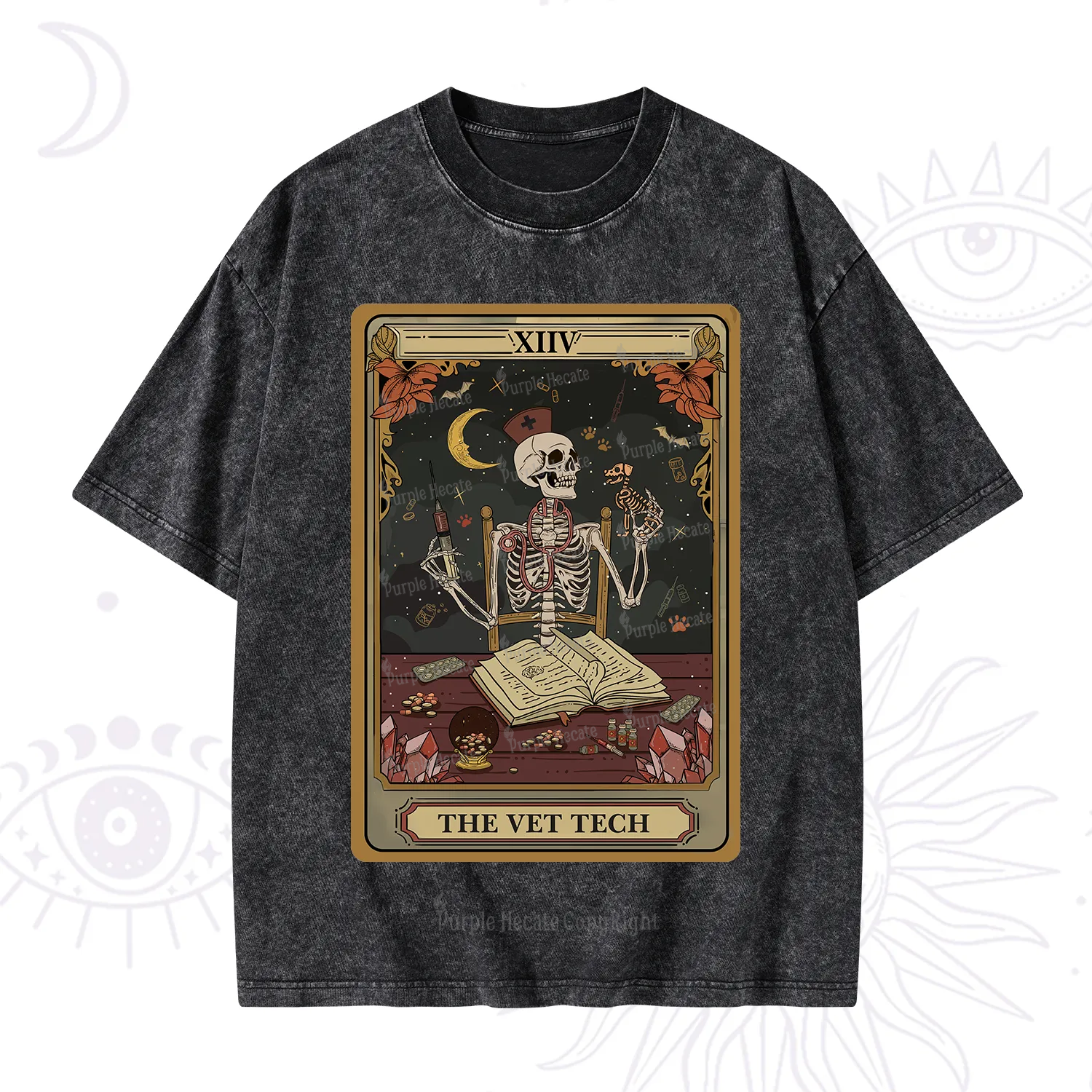 Purplehecate The Vet Tech Skeleton Tarot Washed T-Shirt
