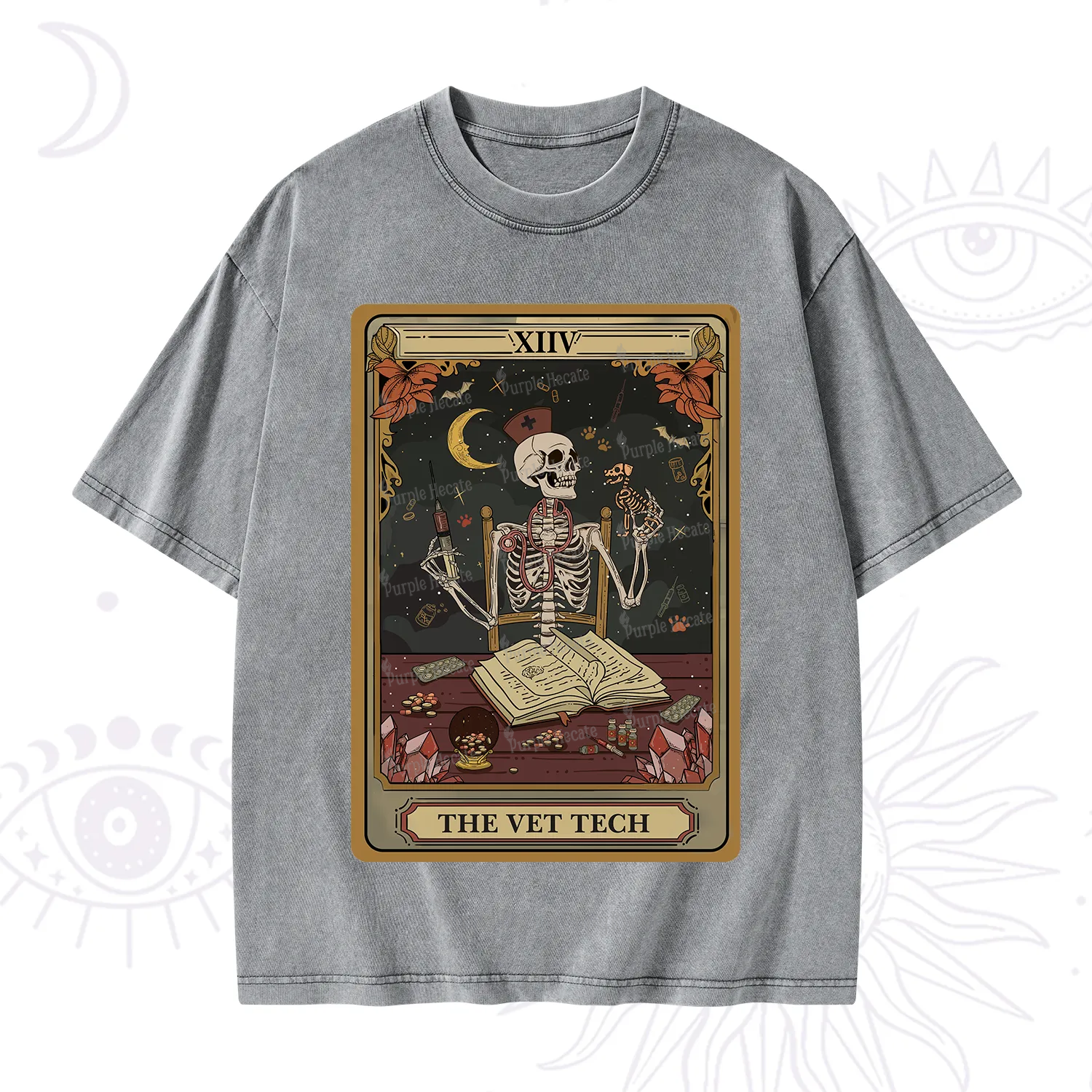 Purplehecate The Vet Tech Skeleton Tarot Washed T-Shirt