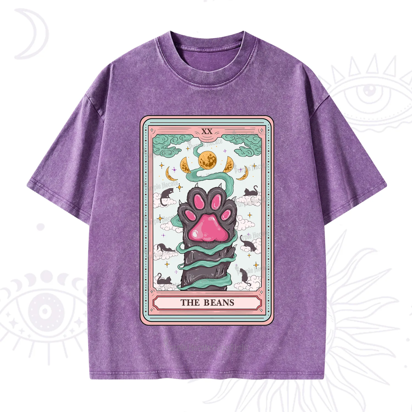 Purplehecate The Beans Cat Tarot Washed T-Shirt