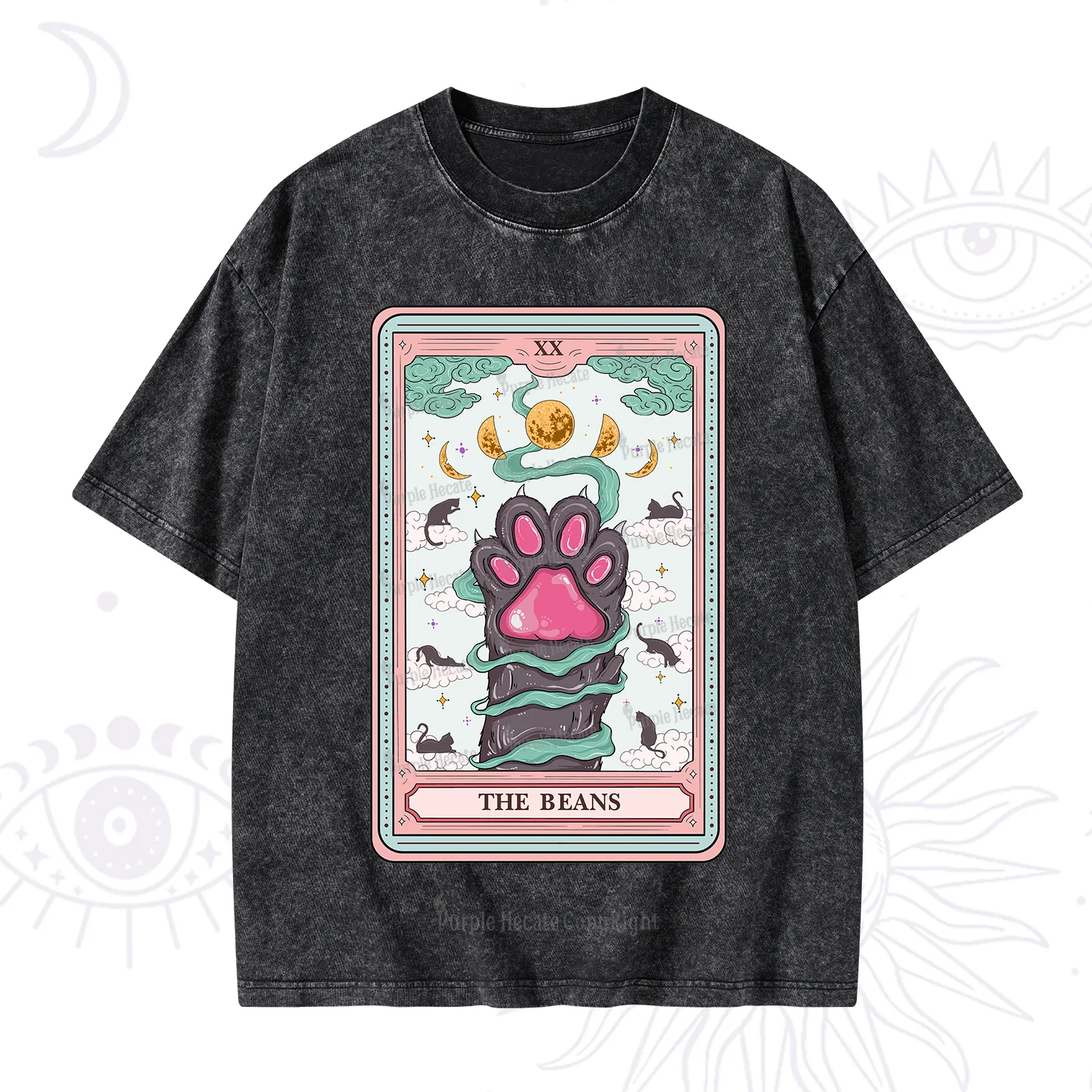 Purplehecate The Beans Cat Tarot Washed T-Shirt