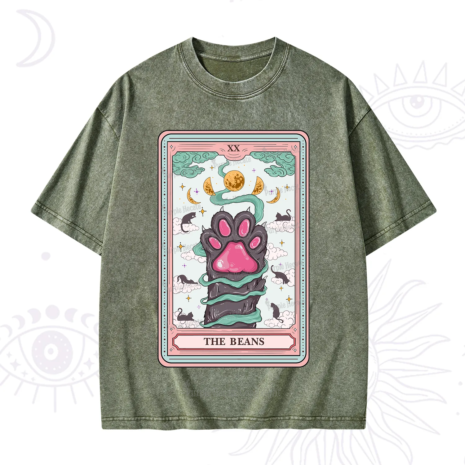 Purplehecate The Beans Cat Tarot Washed T-Shirt