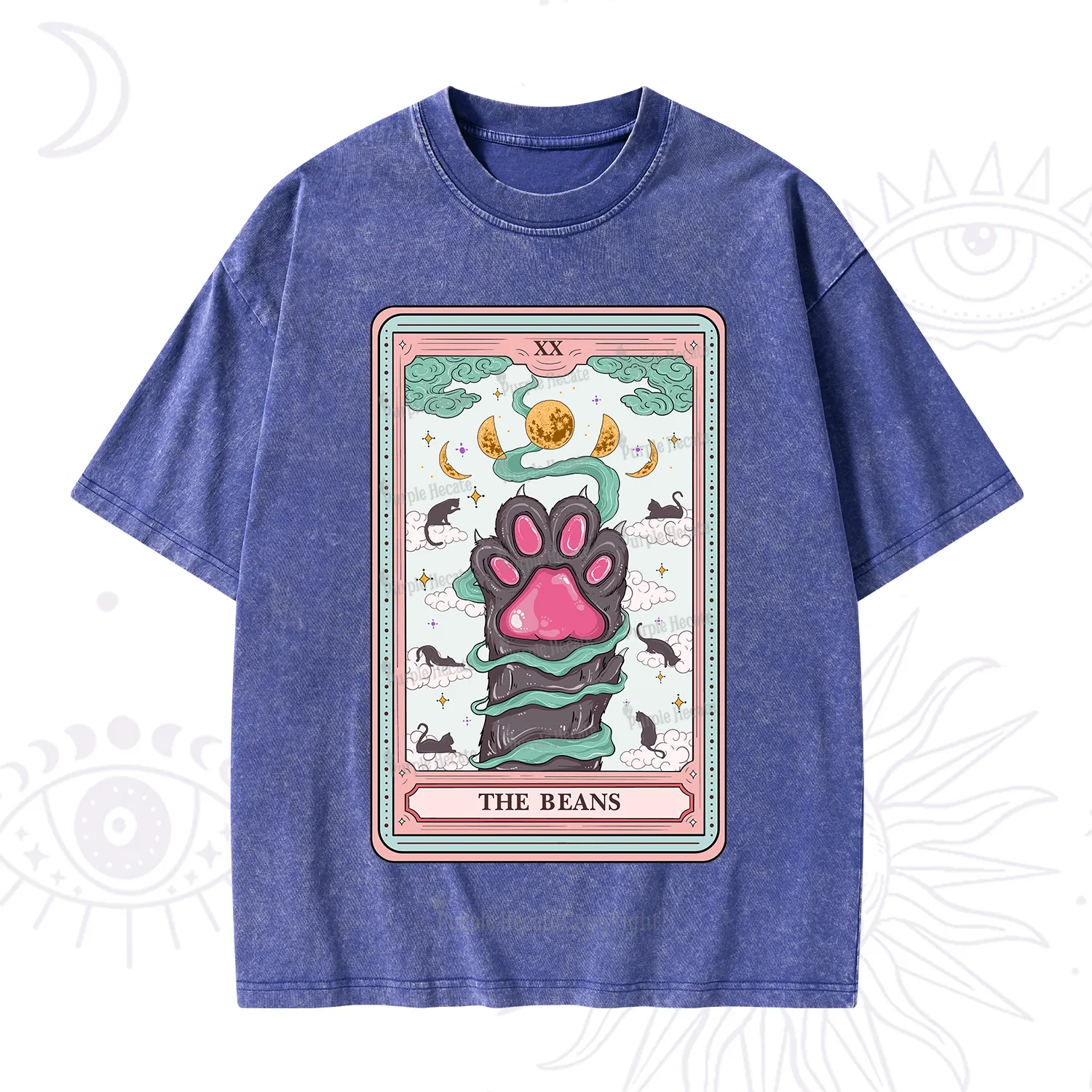 Purplehecate The Beans Cat Tarot Washed T-Shirt