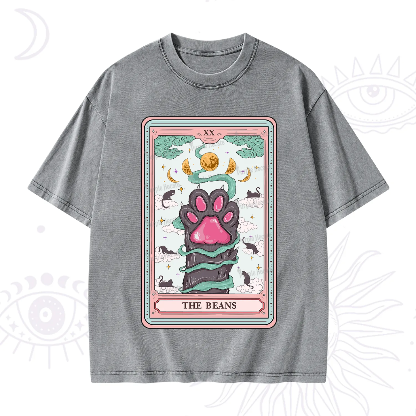 Purplehecate The Beans Cat Tarot Washed T-Shirt