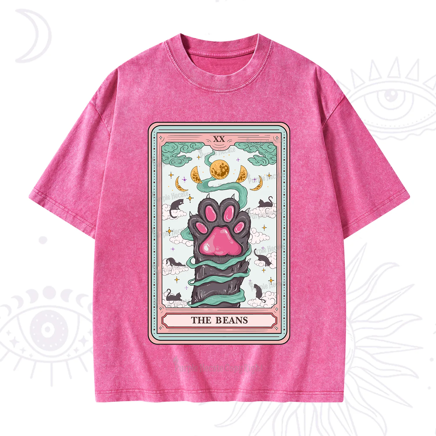 Purplehecate The Beans Cat Tarot Washed T-Shirt