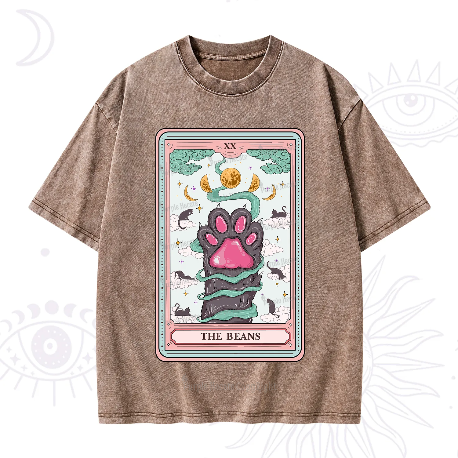 Purplehecate The Beans Cat Tarot Washed T-Shirt