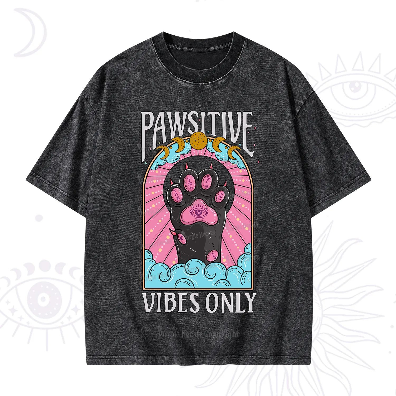 Purplehecate Pawsitive Vibes Only Washed T-Shirt