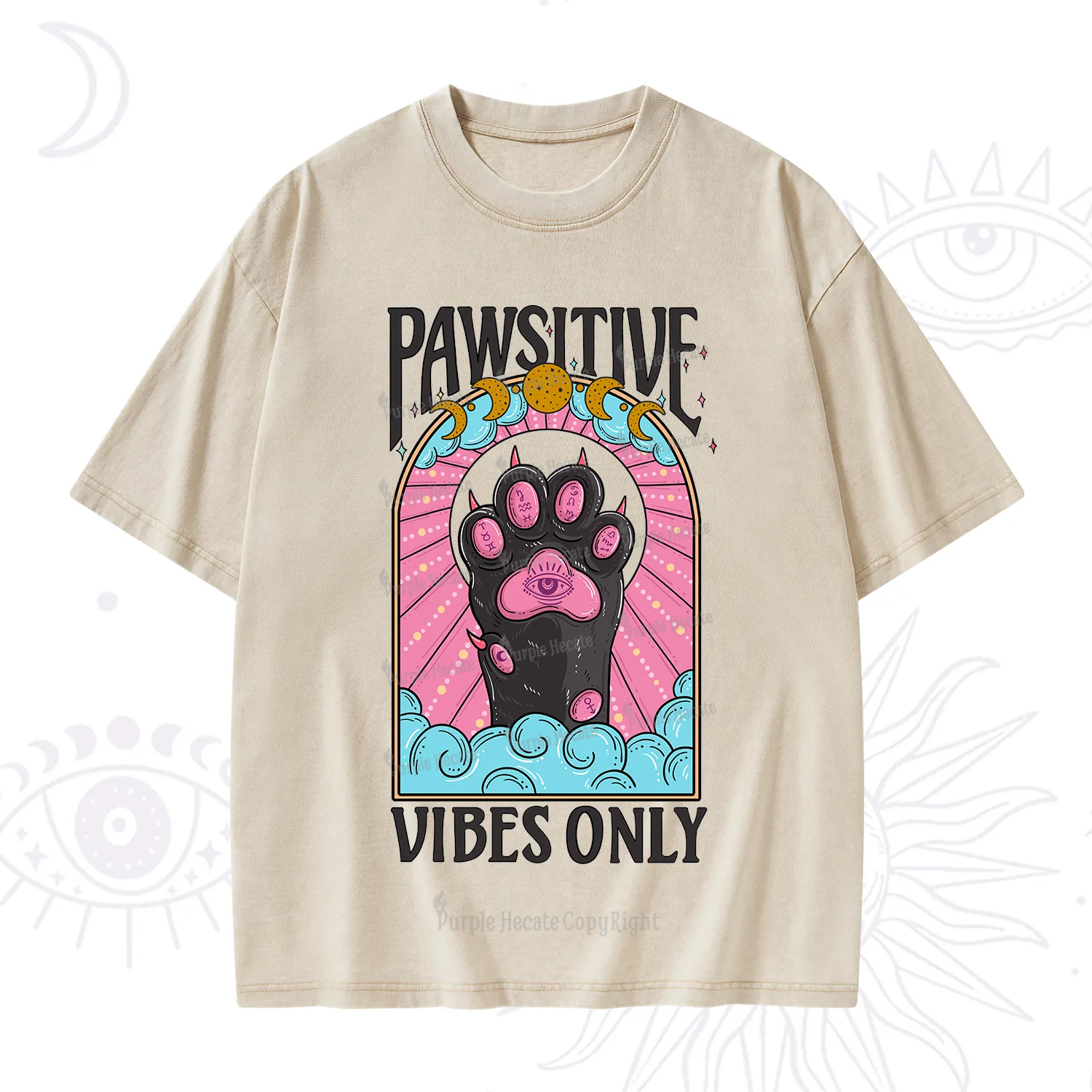 Purplehecate Pawsitive Vibes Only Washed T-Shirt