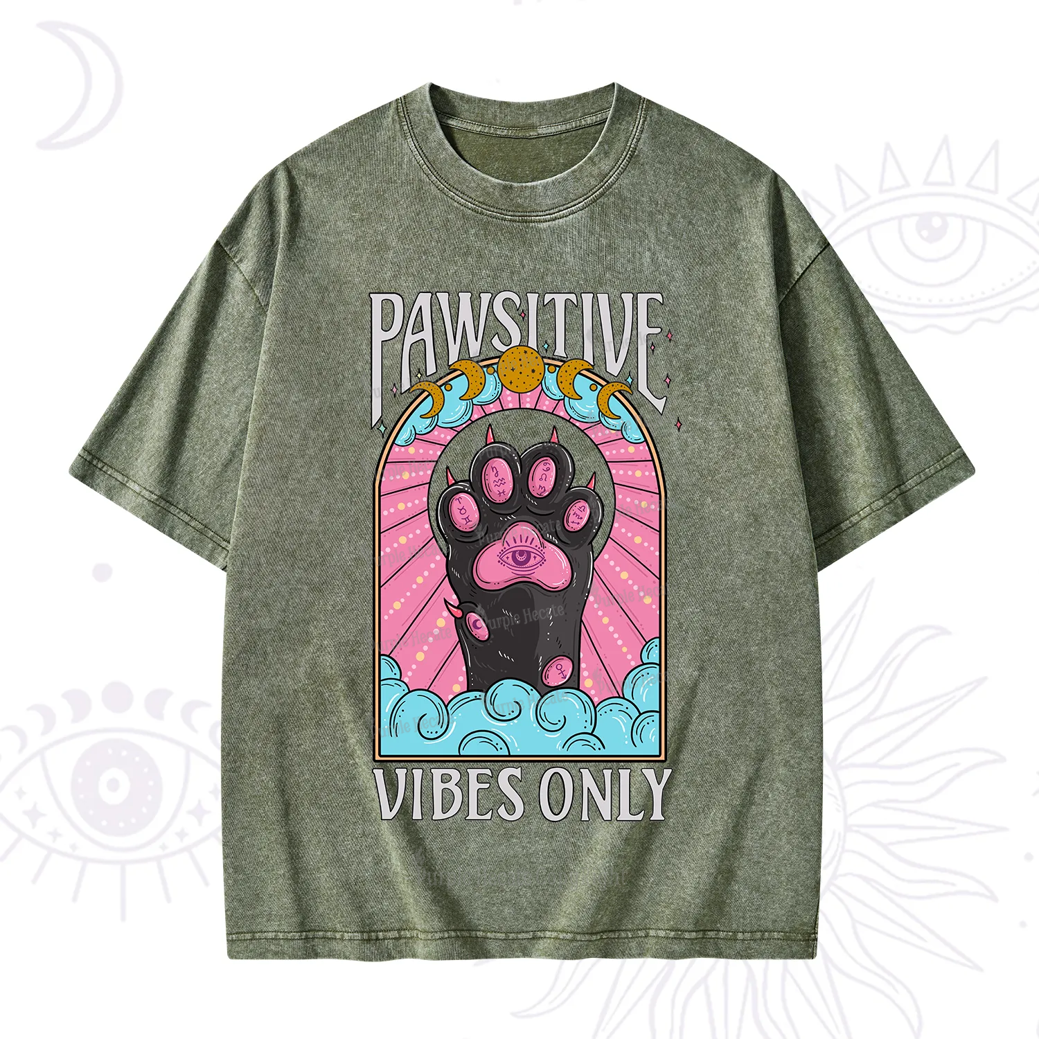 Purplehecate Pawsitive Vibes Only Washed T-Shirt