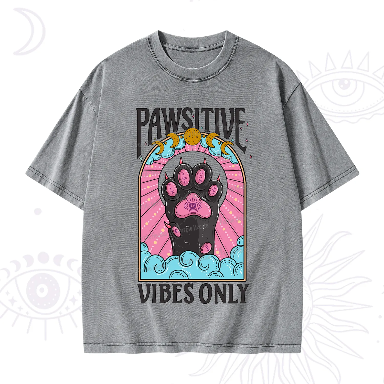 Purplehecate Pawsitive Vibes Only Washed T-Shirt