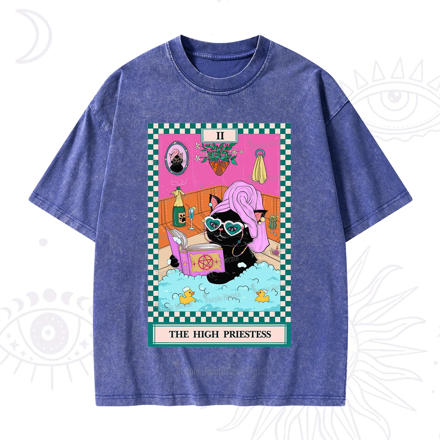 Purplehecate The Cat High Priestess's Bubble Time Tarot Washed T-Shirt