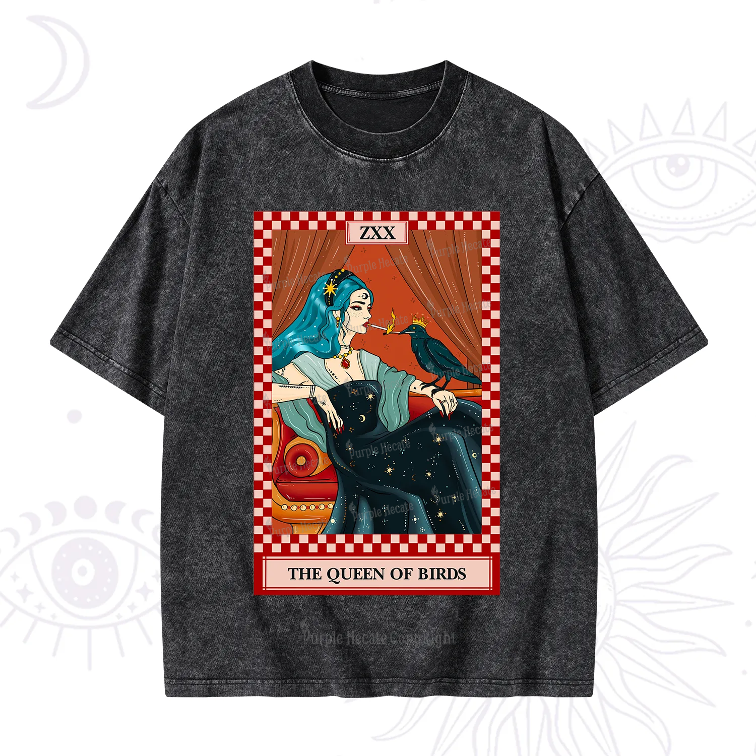 Purplehecate The Queen Of Birds Tarot Washed T-Shirt
