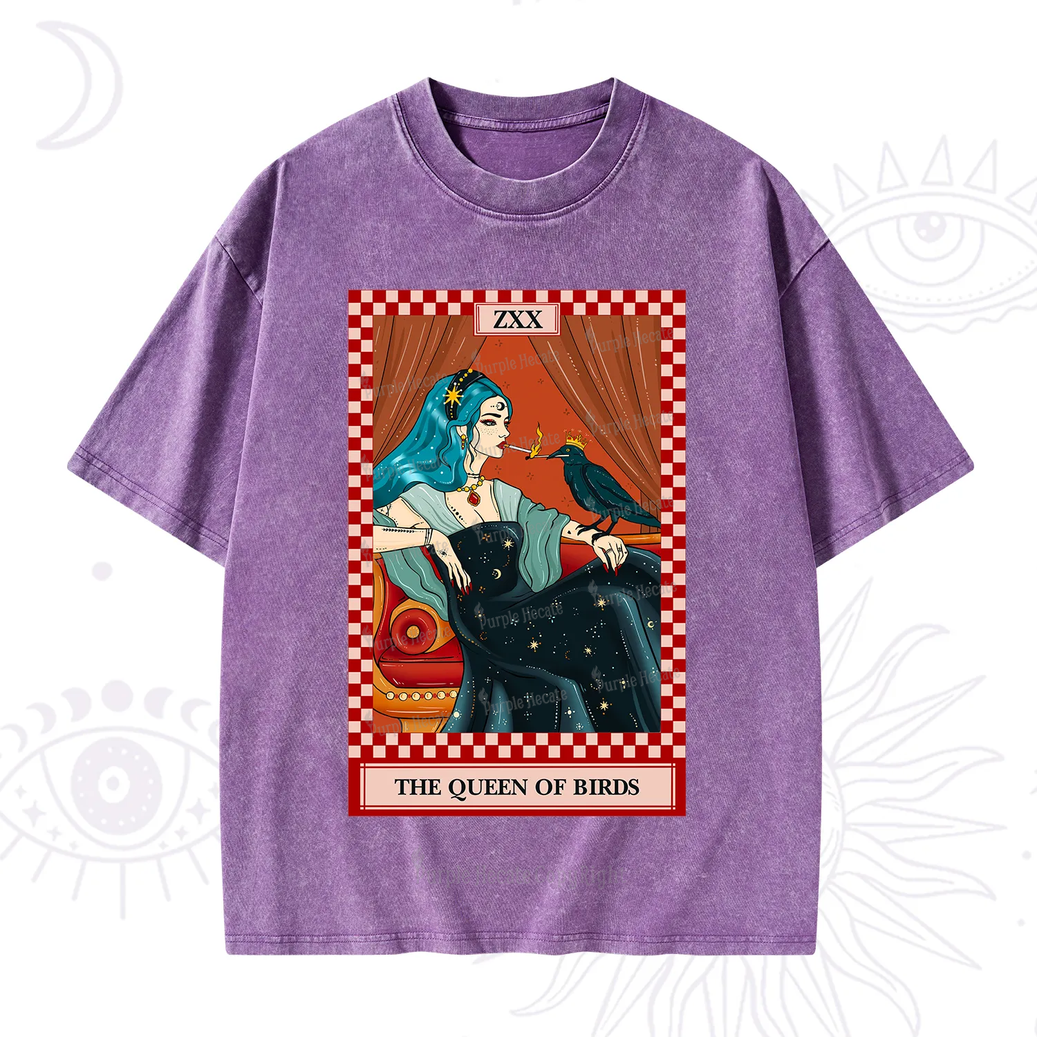 Purplehecate The Queen Of Birds Tarot Washed T-Shirt