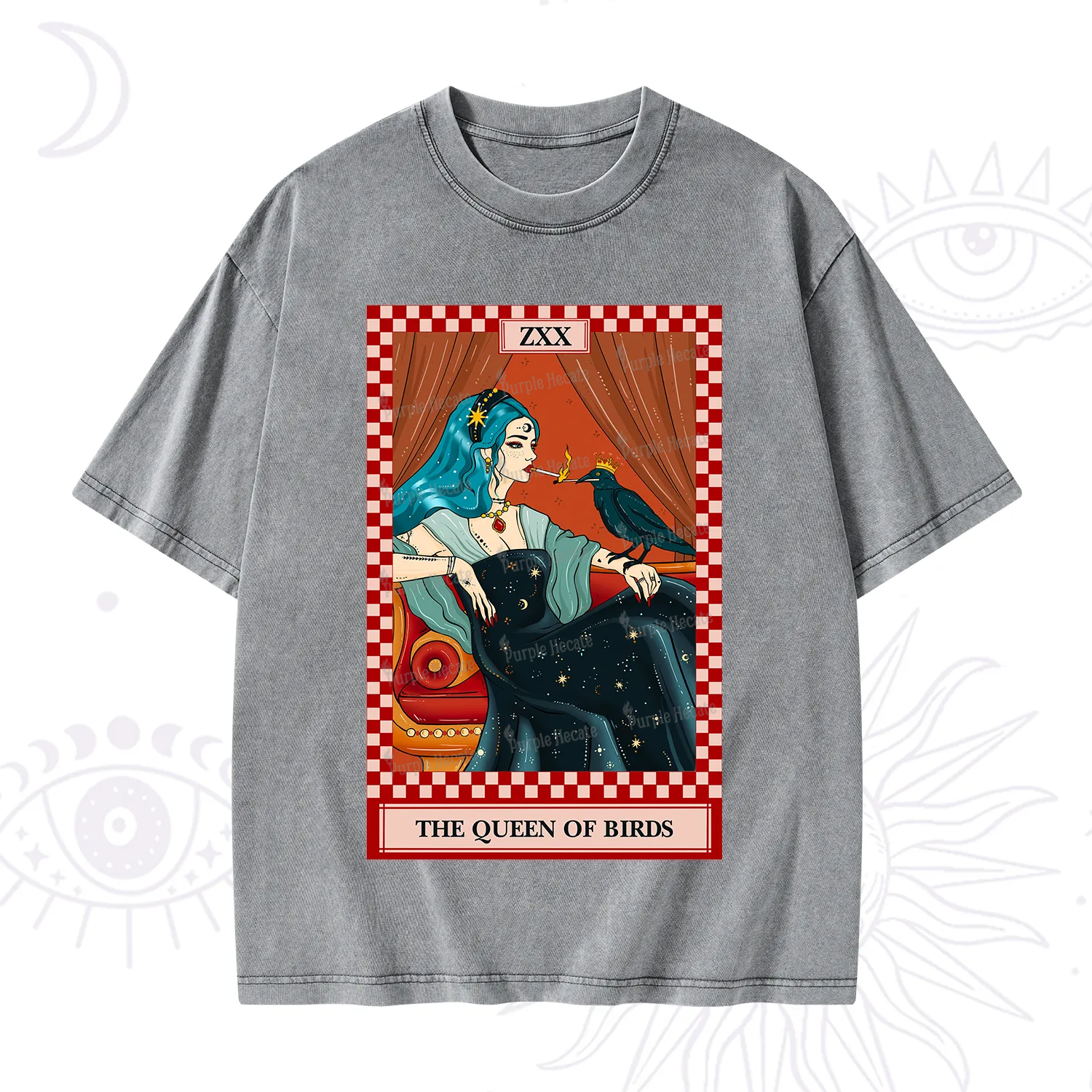 Purplehecate The Queen Of Birds Tarot Washed T-Shirt
