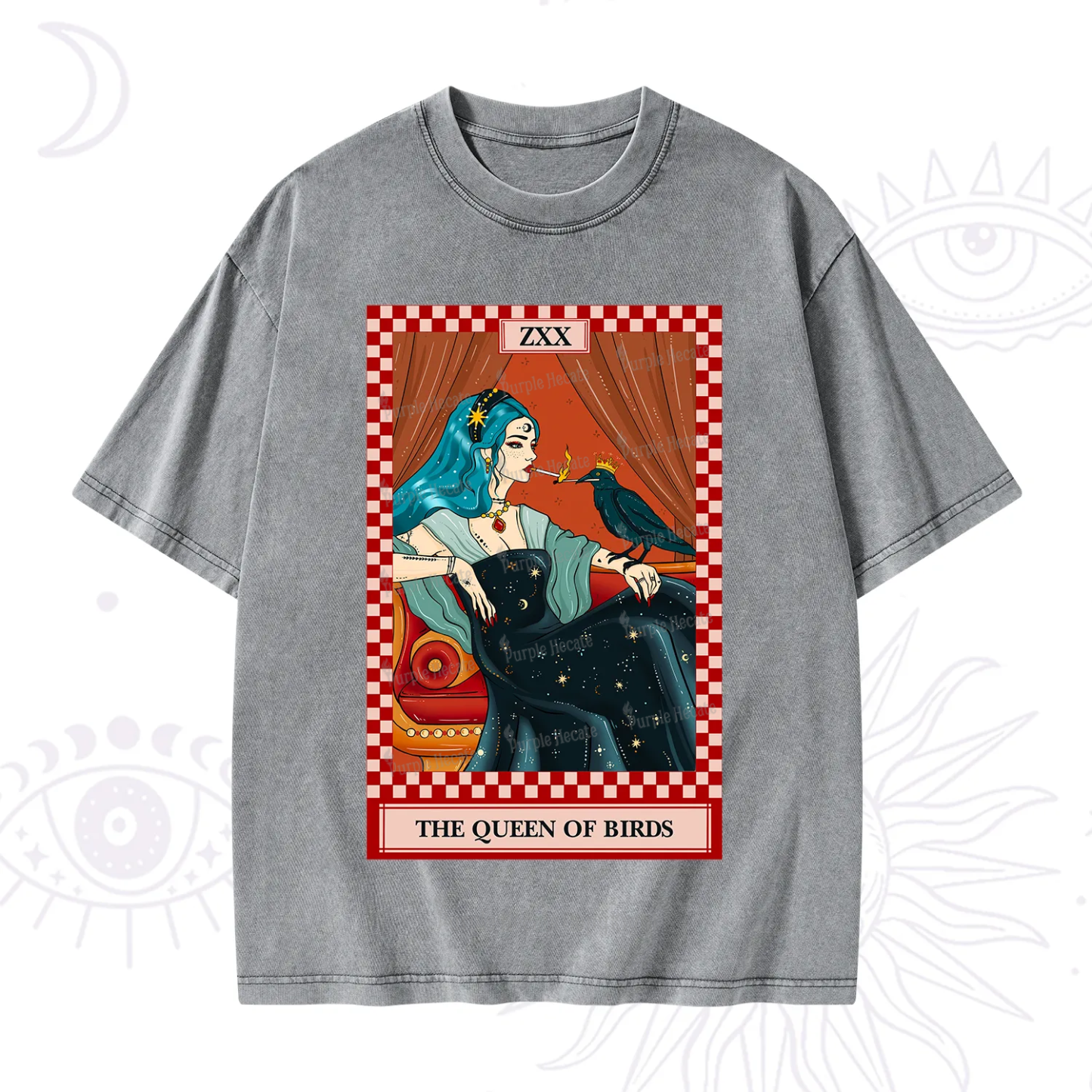 Purplehecate The Queen Of Birds Tarot Washed T-Shirt