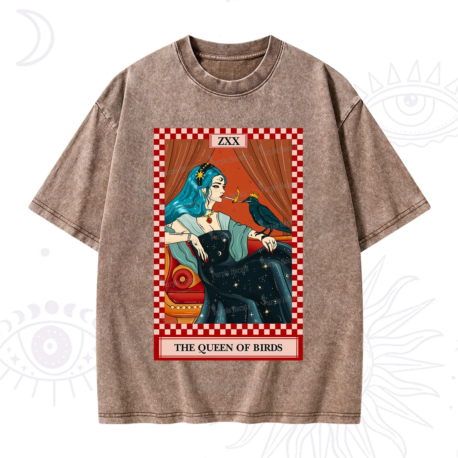 Purplehecate The Queen Of Birds Tarot Washed T-Shirt
