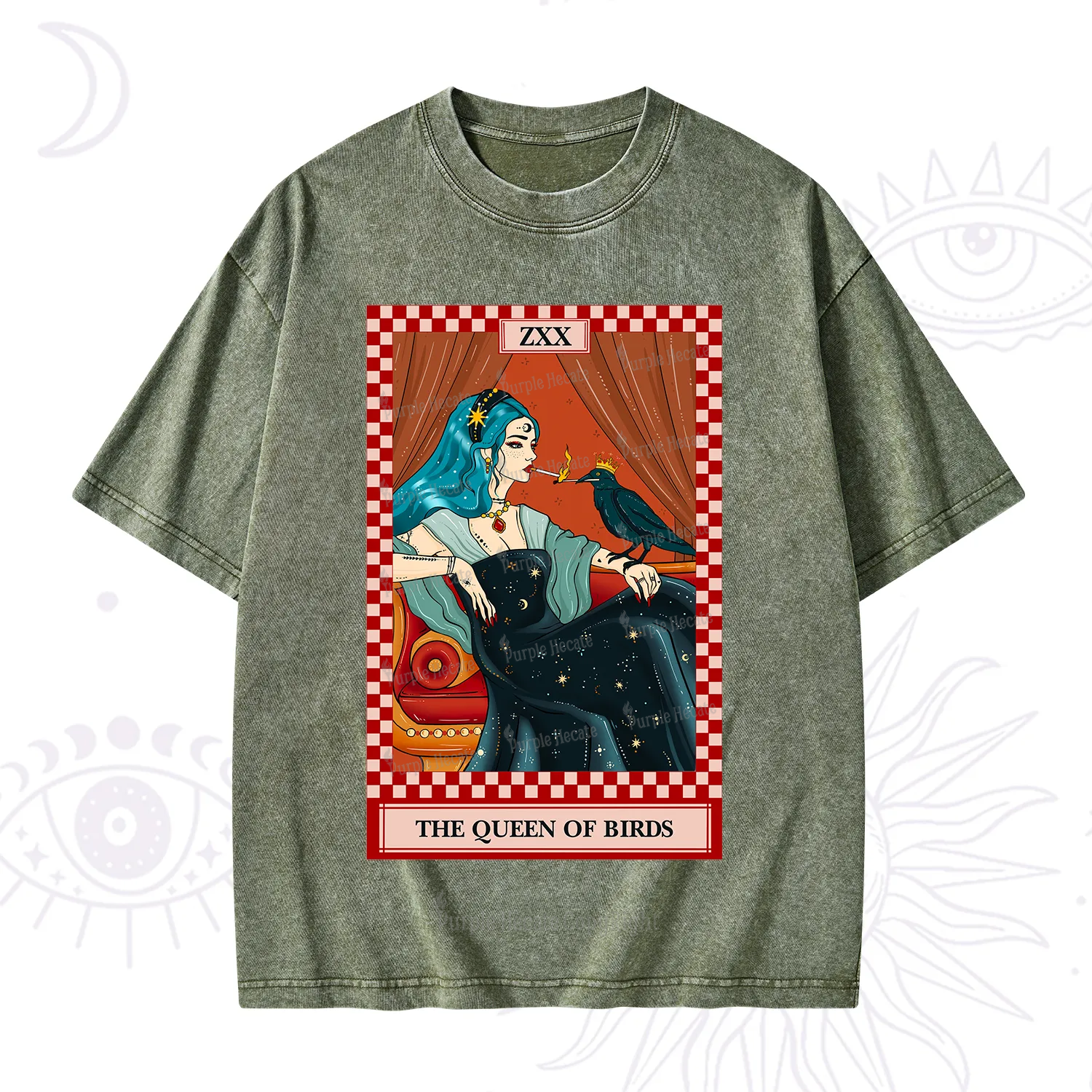 Purplehecate The Queen Of Birds Tarot Washed T-Shirt