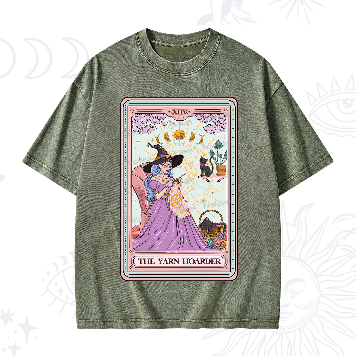 Purplehecate The Yarn Hoarder Tarot Washed T-Shirt