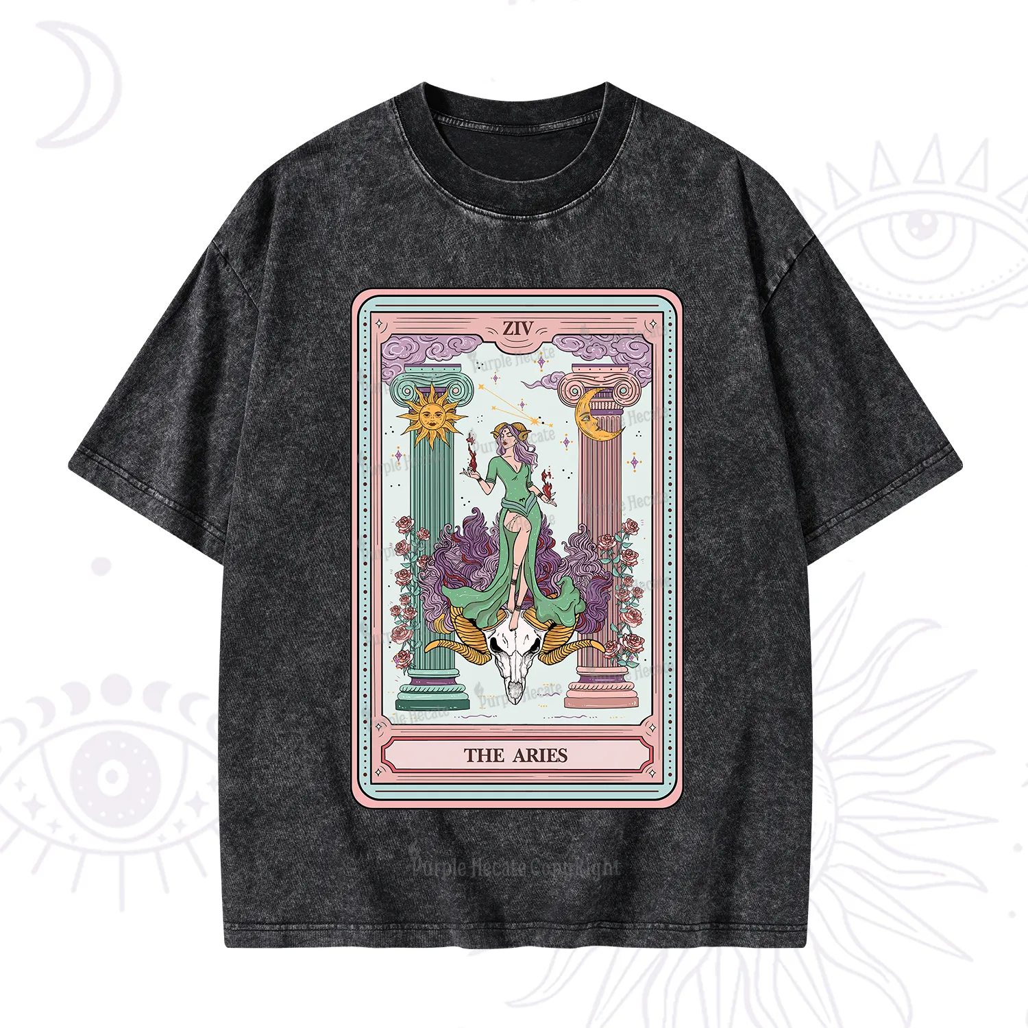 Purplehecate The Aries Goddess Tarot Washed T-Shirt