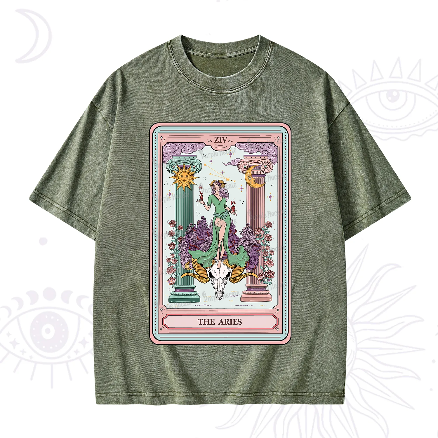 Purplehecate The Aries Goddess Tarot Washed T-Shirt