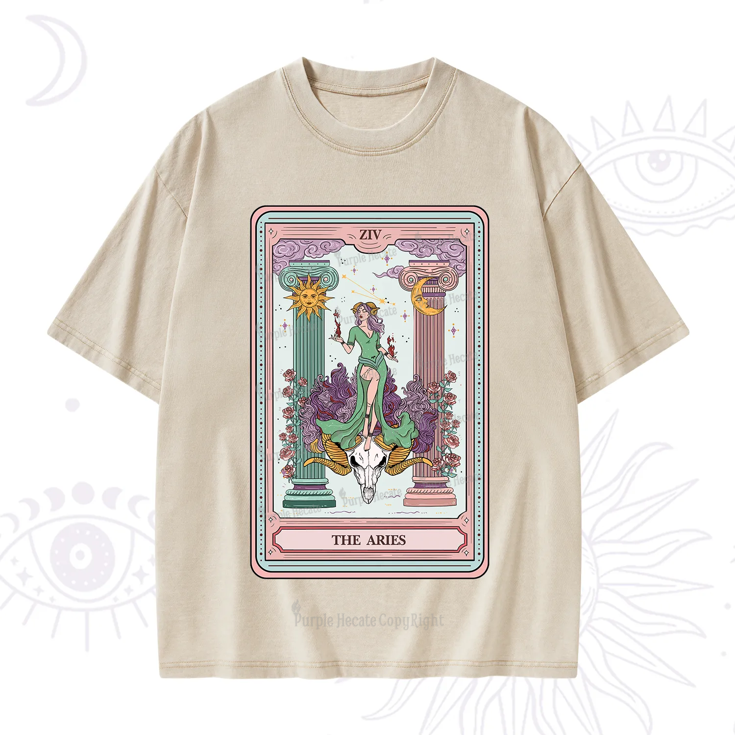 Purplehecate The Aries Goddess Tarot Washed T-Shirt