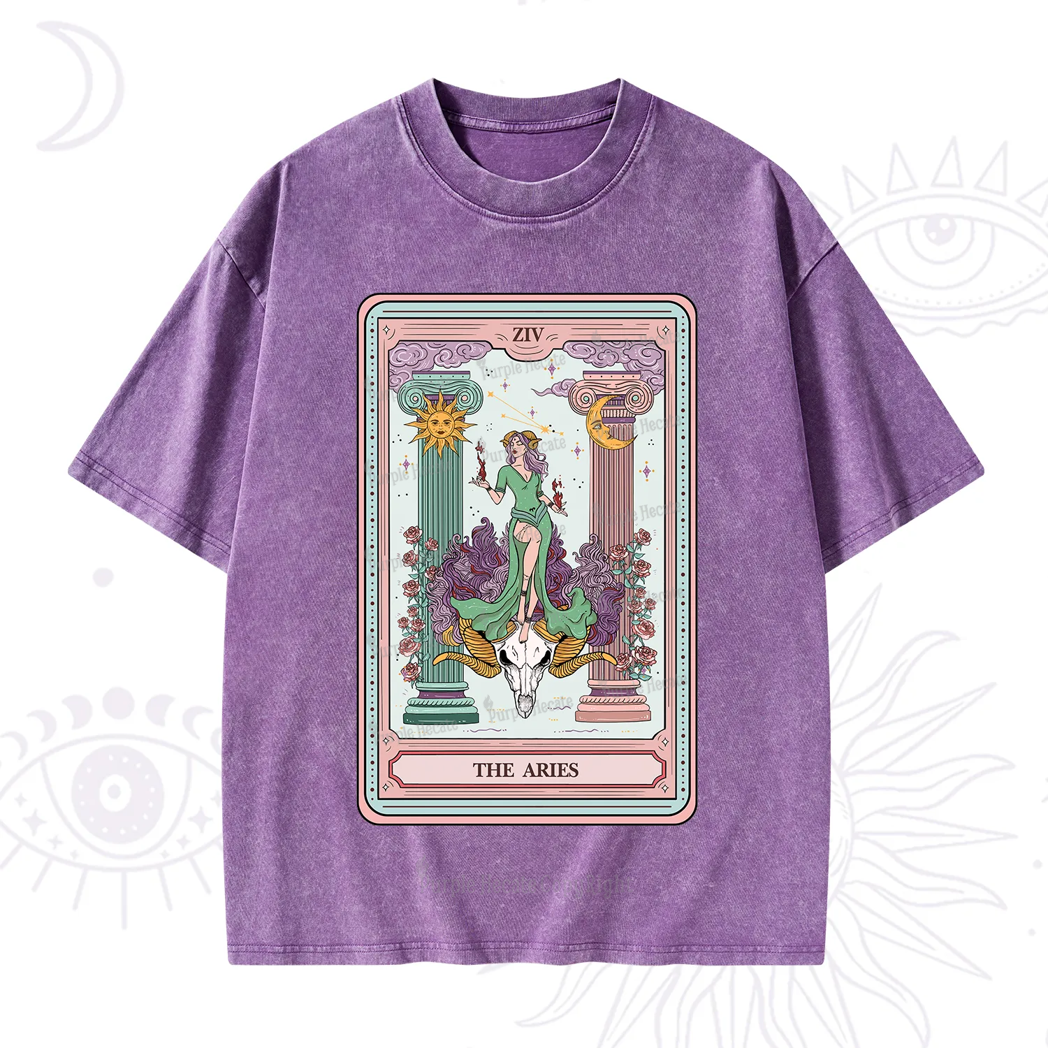 Purplehecate The Aries Goddess Tarot Washed T-Shirt