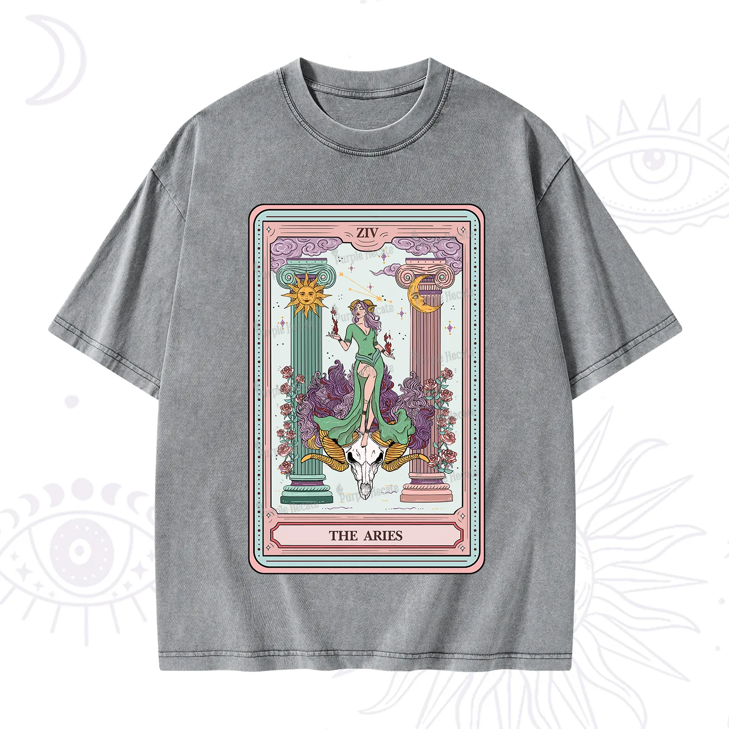 Purplehecate The Aries Goddess Tarot Washed T-Shirt