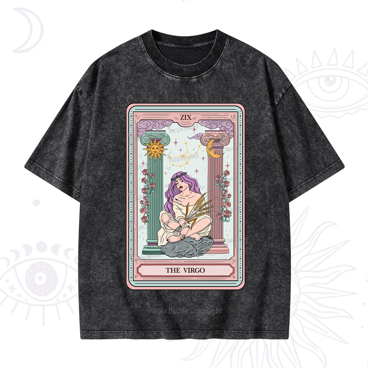Purplehecate The Virgo Goddess Tarot Washed T-Shirt