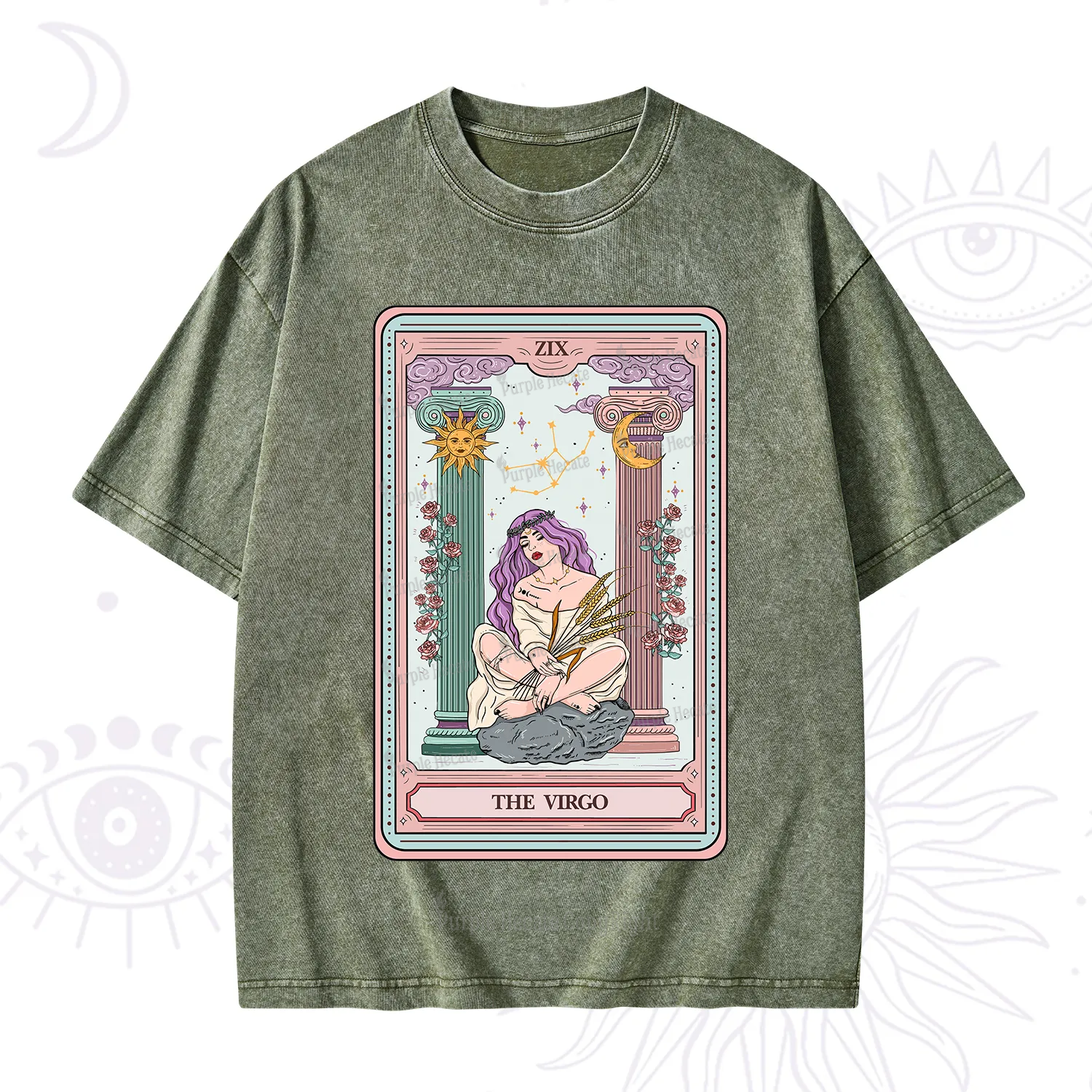 Purplehecate The Virgo Goddess Tarot Washed T-Shirt